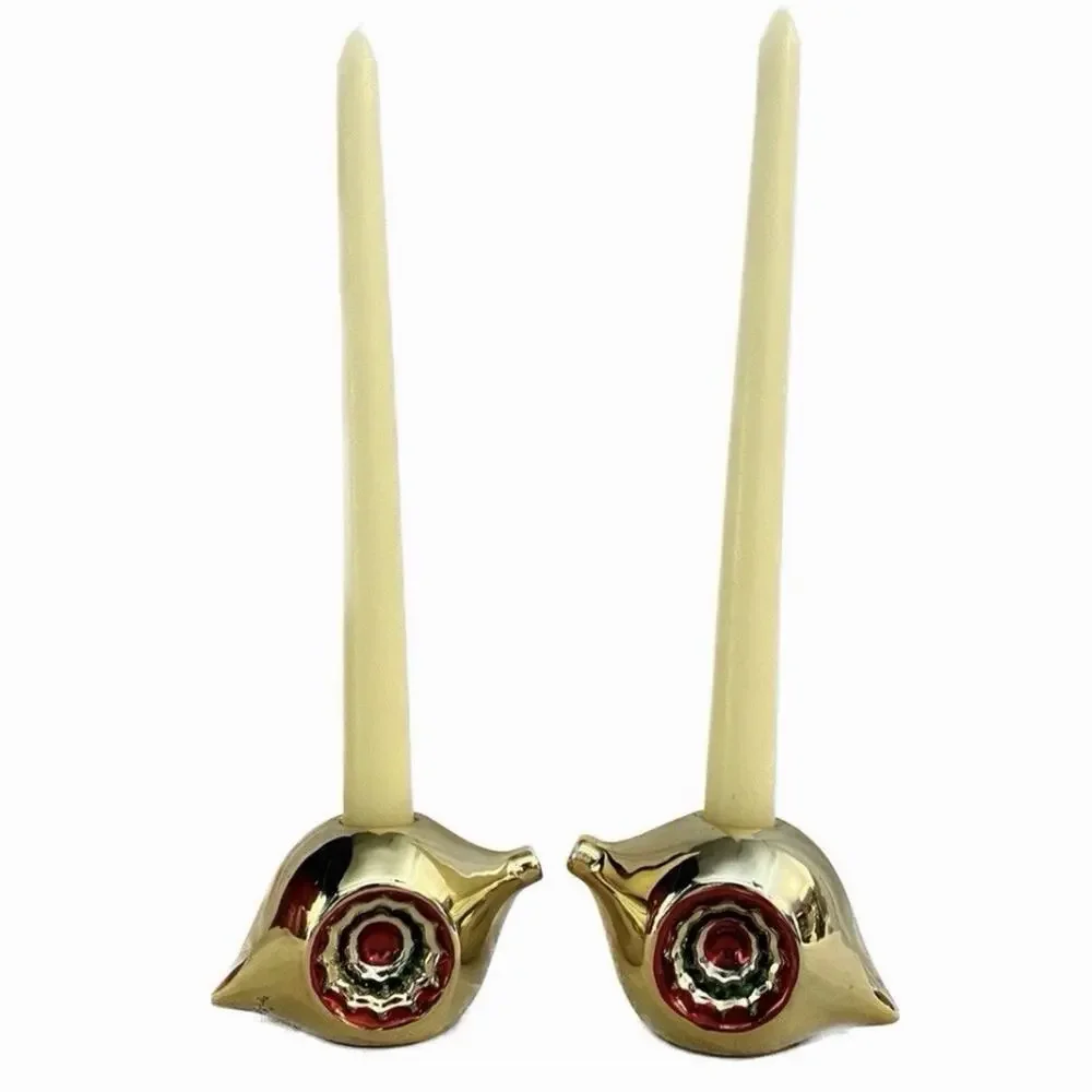 VTG Colonial Candle Cape Cod Christmas Candle Holder Gold Reflector Ornament Set